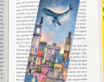 Blue Whale Bookmark | Double-Sided Illustrated, Laminated Book Lover Gift