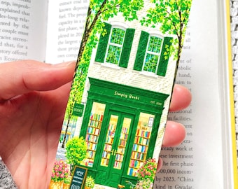 Lush Green Bookstore Bookmark | Laminated Double-Sided Illustrated Bookmark | Bookish Gift