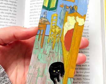 Black Cat Bookmark | “The Bedroom” Painting Inspired Design | Double-Sided Illustrated Bookmark | Bookish Gift