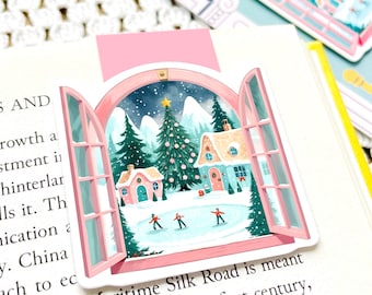 Winter Magnetic Bookmark | Snowy Window Scene Illustrated Bookmark | Bookish Gift