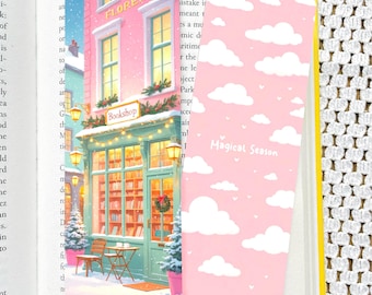 Dreamy Bookshop Bookmark | Snowy Double-Sided Illustration | Gift for Book Lovers