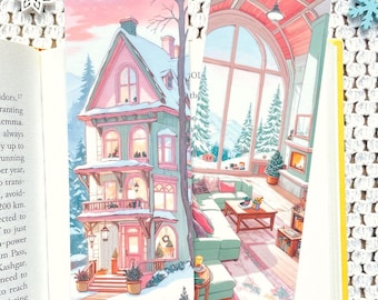 Cosy Sunset House Bookmark: Double-Sided Illustrated, Laminated Bookmark | Gift for Book Lovers