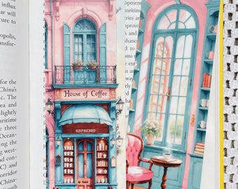 Coffee House Bookmark: Double-Sided Illustrated, Laminated Bookmark | Gift for Book Lovers