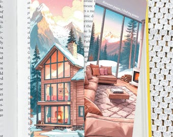Snowy Cabin Bookmark: Double-Sided Illustrated, Laminated Bookmark | Bookish Gift