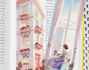 Girl Reading Bookmark: Double-Sided Illustrated Laminated Bookmark