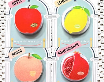 Fruit Magnetic Phone Grip | Kindle Grip | Apple, Lemon, Peach & Pomegranate Design - MagSafe Compatible