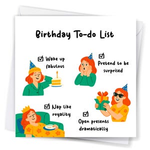 Carte d'anniversaire drôle | Carte d'anniversaire pour elle | Carte de joyeux anniversaire | Carte Liste de choses à faire pour un anniversaire