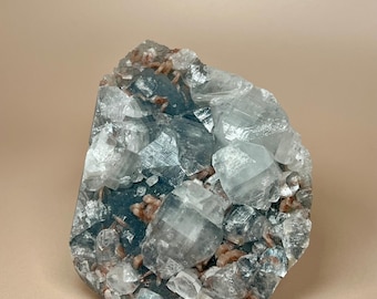 Apophyllite with Stilbite on Blue Chalcedony Crystal Cluster | Cut Base