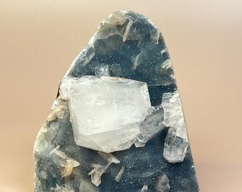 Chunky Apophyllite on Blue Chalcedony