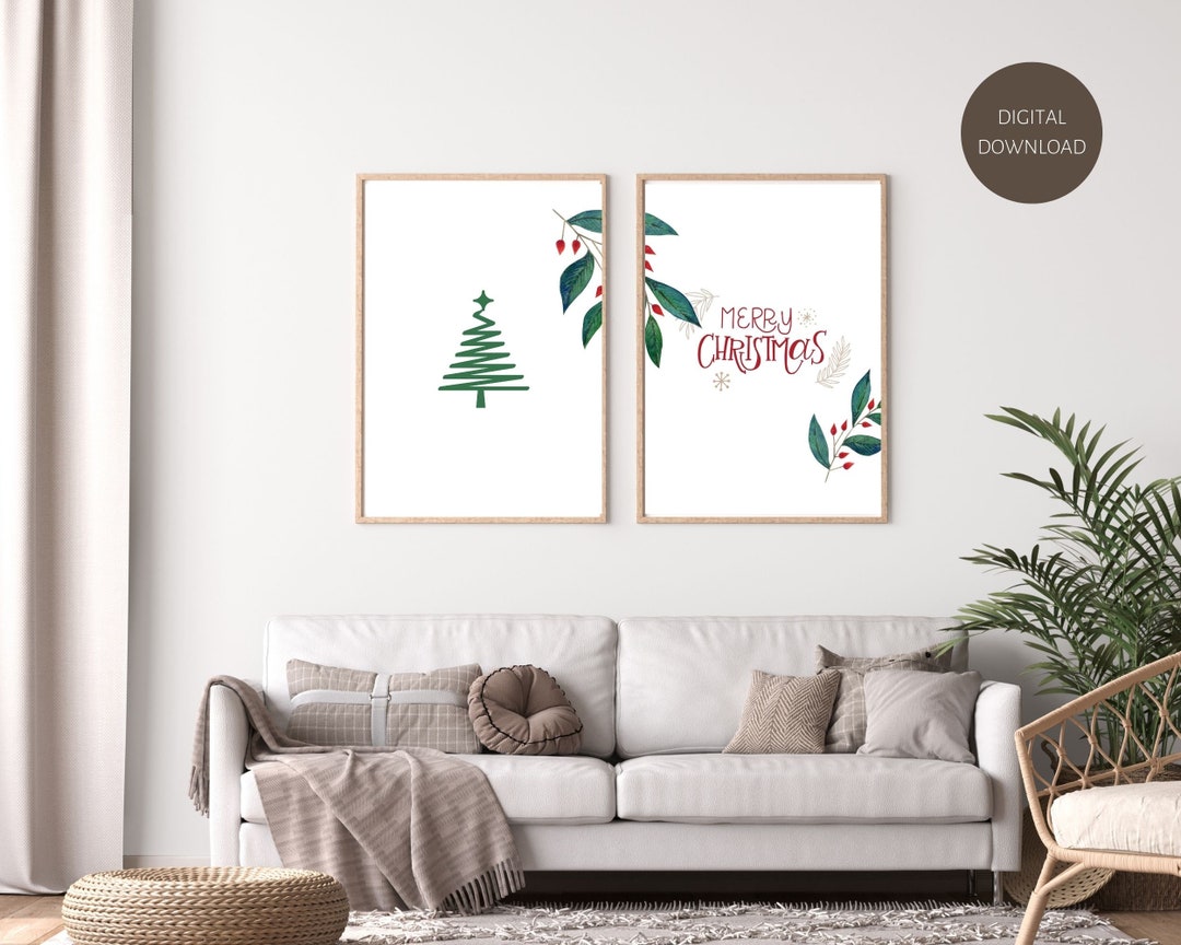 Christmas Tree Wall Art Print, Christmas Wall Art, Xmas Wall Decor, Set of 2 Prints, Merry