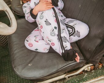 Rad + Retro Pink Nude Checker Gameboy Cassette Bamboo Zip Pajama for Babies and Toddlers