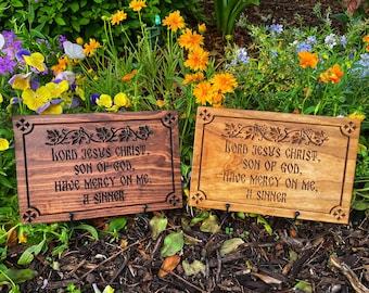 The Jesus Prayer Wall Plaque | Greek or English Text | Wooden Wall Art | Style B
