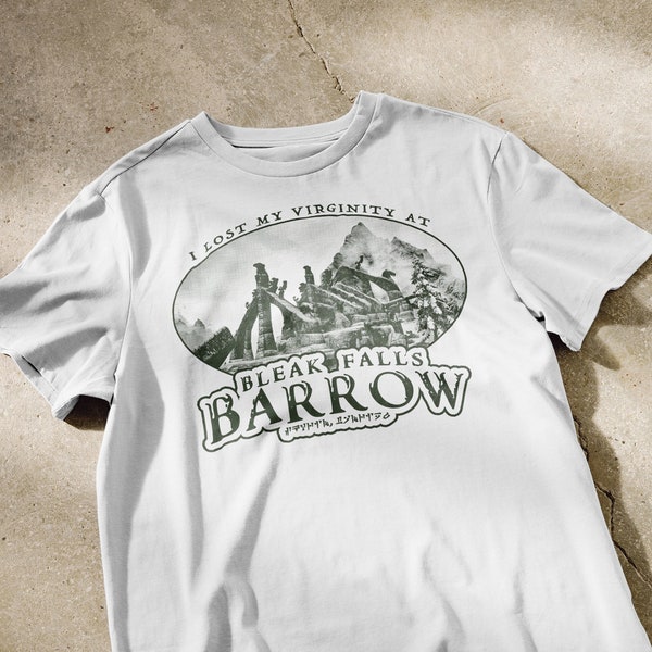 J'ai perdu ma virginité à Bleak Falls T-shirt Barrow | Chemises Skyrim, t-shirt Elder Scrolls, t-shirt de jeu vidéo amusant