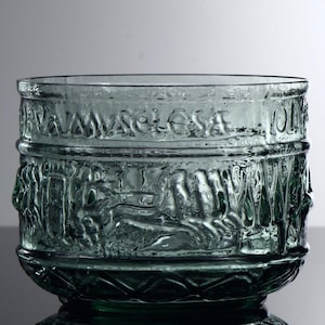 Roman Circus Beaker showing a Chariot Race (047b in blue-green glass)