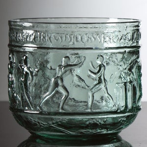 Roman Circus Beaker showing Boxers (049a in blue-green glass)
