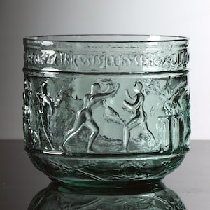 Roman Circus Beaker showing Boxers (049a in blue-green glass)
