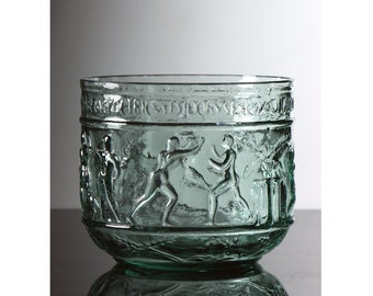 Roman Circus Beaker showing Boxers (049a in blue-green glass)