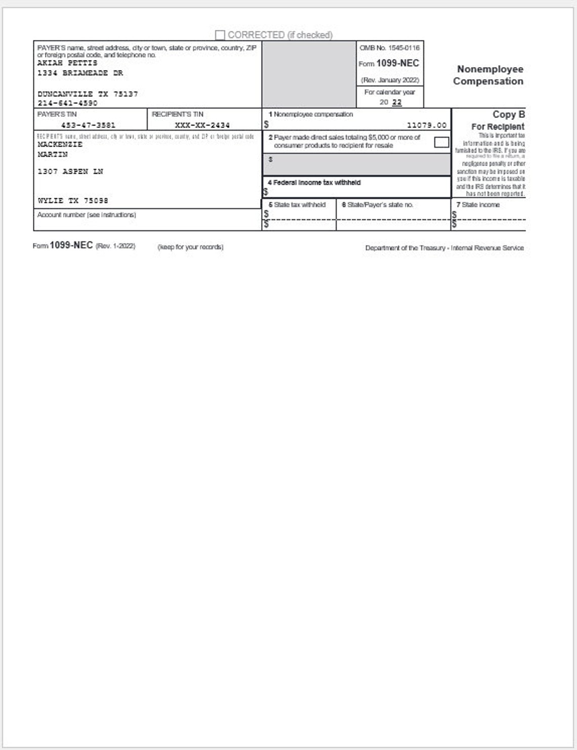 1099NEC Template Editable Proof of Word Doc Etsy