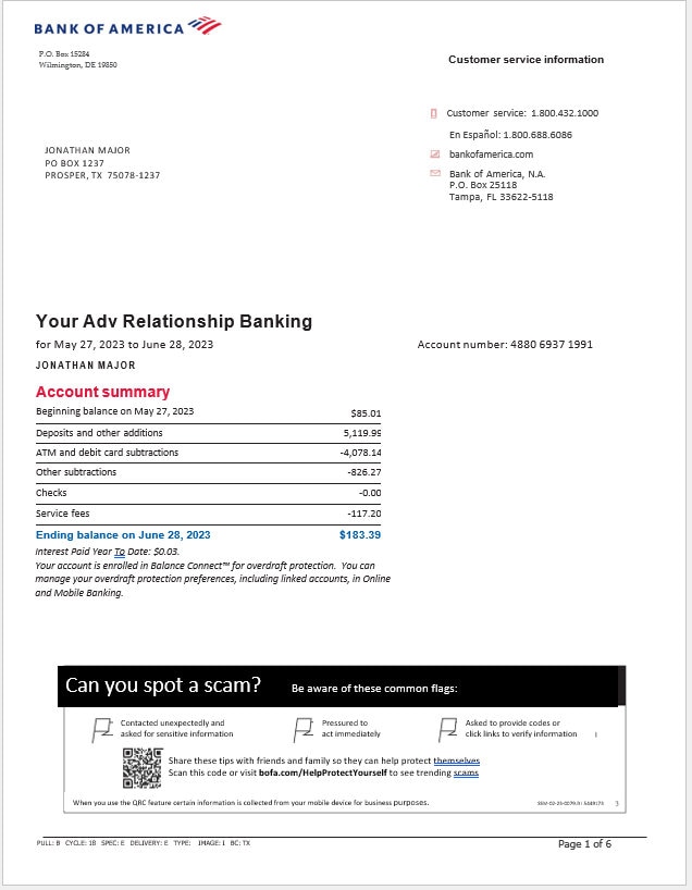 Editable Bank of America Statement Template WORD DOC Etsy