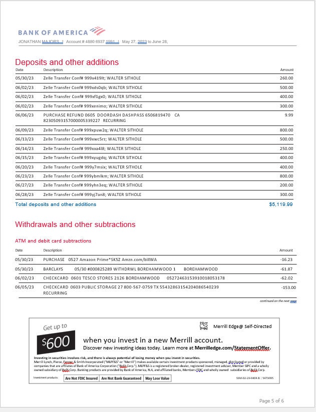 Editable Bank of America Statement Template WORD DOC Etsy