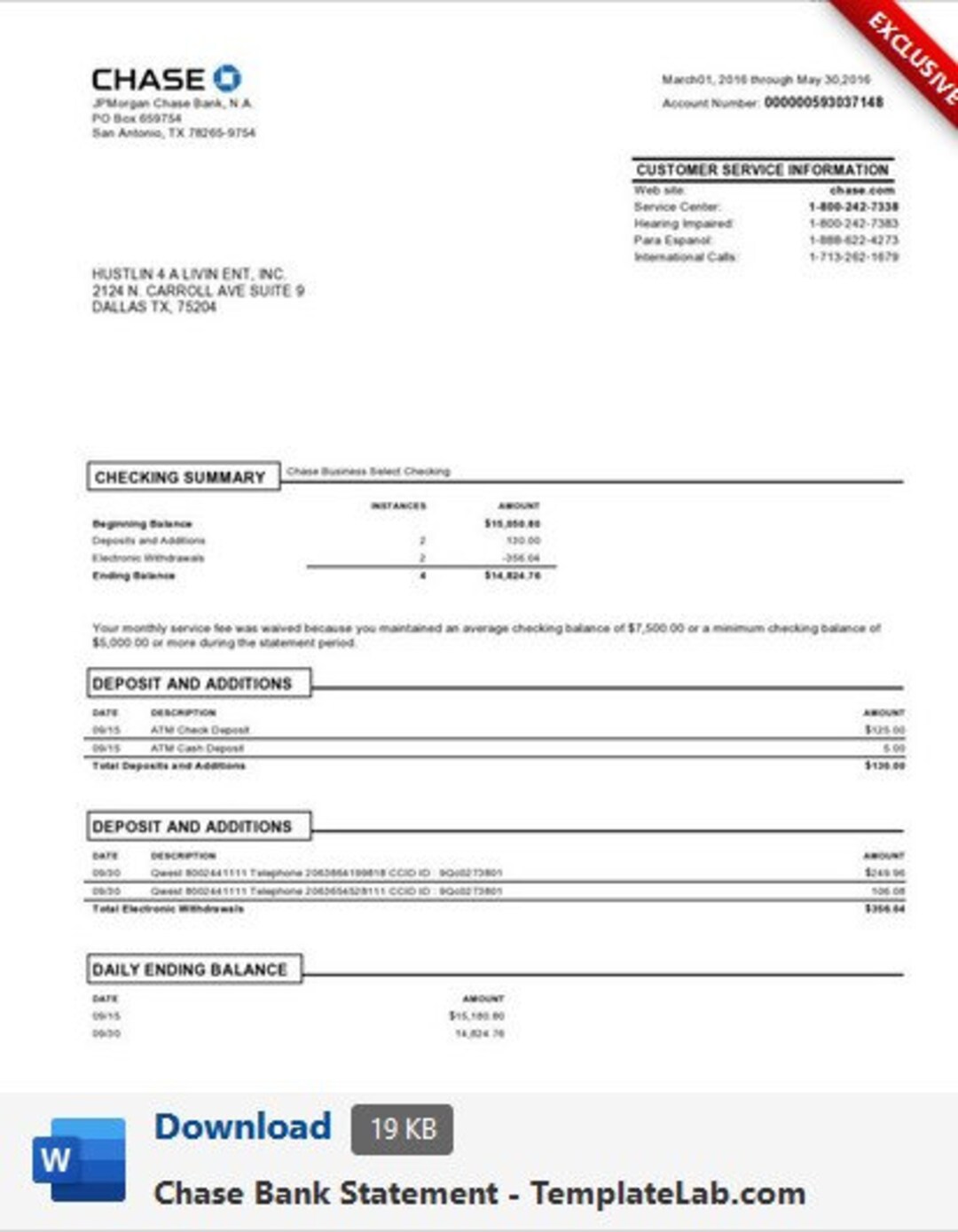Editable Chase Bank Statements Template for Microsoft Word 4 - Etsy