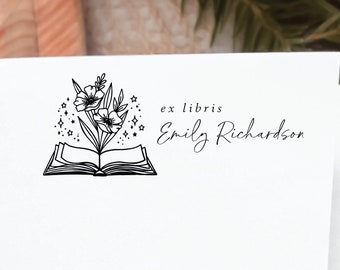 Magical flowers book stamp | Library stamp | Book lover gift | From the library of stamp | Personalized gift | Self inking stamp