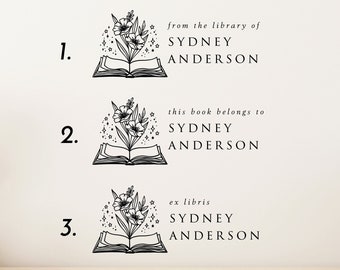Floral library stamp | Book stamp | Book lover gift | This book belongs to stamp | Personalized gift | Self inking stamp From the library of