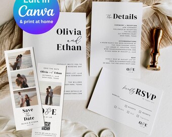 Canva Wedding Invitation Template Bundle, wedding invite, Save the date, wedding invitation card design, Canva invitations, modern wedding