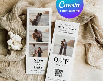 Canva template Save the Date, photo strips Save the Date, invitation template, Save the Date photo, wedding template, DIY editable template