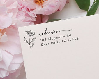 Floral address stamp | Home address stamp | Gardening gift | Save the date stamp | Mother's day gift | Custom stamp | Plant lover gift