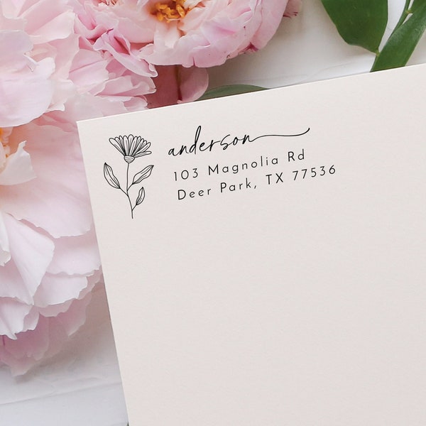 Floral address stamp | Home address stamp | Gardening gift | Save the date stamp | Mother's day gift | Custom stamp | Plant lover gift