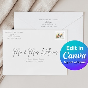 Plantilla elegante de etiqueta de sobre, etiqueta de dirección de bricolaje, plantilla de boda, etiqueta de dirección de boda, dirección de remitente, plantilla de etiqueta de dirección de sobre