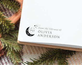 Moon book stamp | Book lover gift | Read it love it | Custom stamp | Personalized gift | From the library of | Self inking stamp | Bookplate