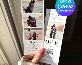 Canva template Save the Date, photo strips Save the Date, invitation template, Save the Date photo, wedding template, DIY editable template