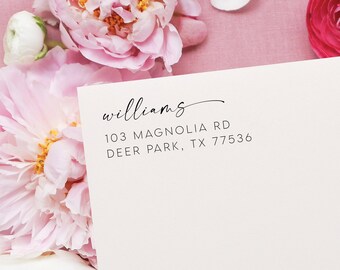 Modern return address stamp | Wedding Stamp | Housewarming Gift | Save the date | Self ink stamper | Wood handle