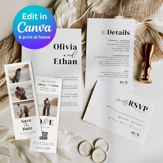 Canva Wedding Invitation Template Bundle, wedding invite, Save the date, wedding invitation card design, Canva invitations, modern wedding