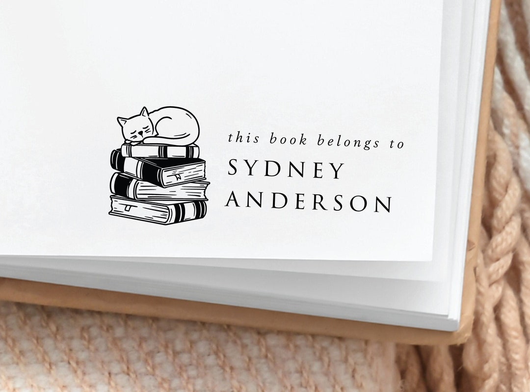 Custom Name Sleepy Cat Book Stamp