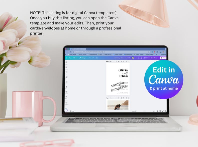 photo of a laptop computer with the Canva template on the screen
