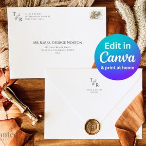 Wedding Monogram Envelope Address Template, DIY address labels, Wedding template, Wedding address label, Return address, Wedding envelope