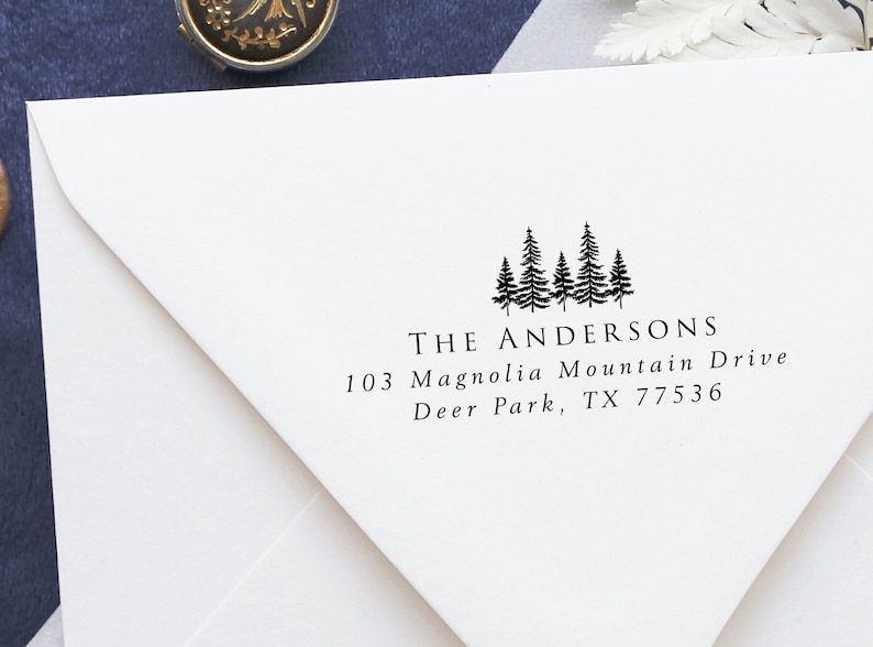 Trees address stamp Address stamp tree Custom address stamp Return address stamp Wedding stamp Camp wedding Mountain wedding image 7