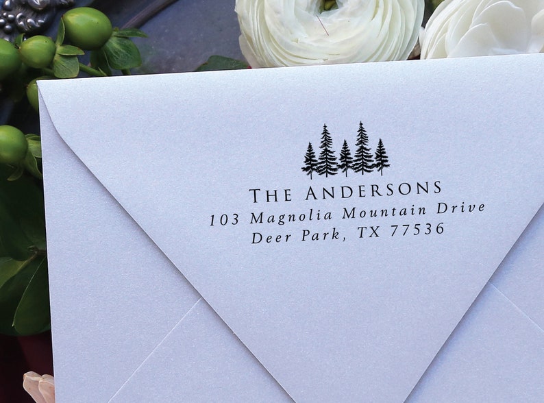 Trees address stamp Address stamp tree Custom address stamp Return address stamp Wedding stamp Camp wedding Mountain wedding image 9