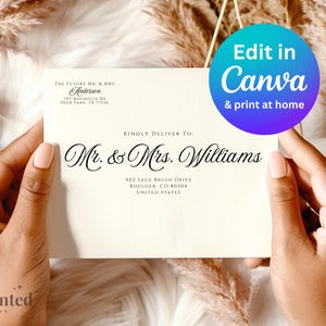 May include: A white envelope with black text that reads "The future Mr. & Mrs. Anderson 101 Magnolia Rd Deer Park, TX 77536" and "Kindly deliver to: Mr. & Mrs. Williams 402 Sage Brush Drive Boulder, CO 80304 United States".