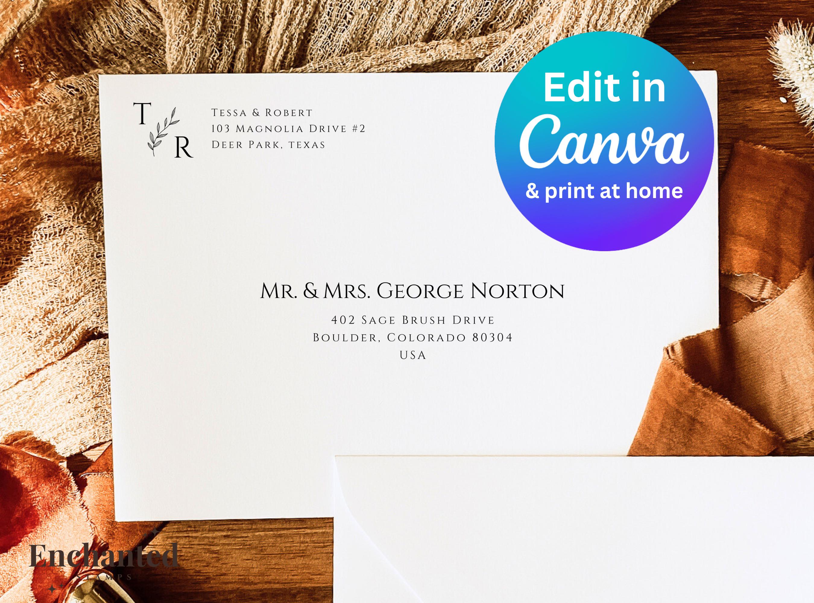 Wedding Monogram Envelope Address Template, DIY address labels, Wedding template, Wedding address label, Return address, Wedding envelope