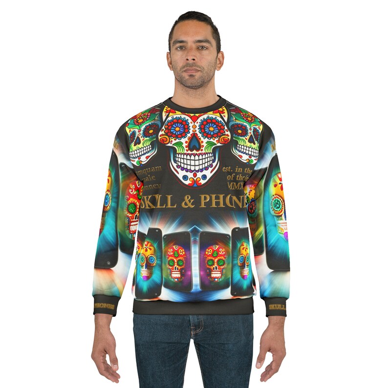 Echoes of Rebellion: The Skull & Phones Statement Sweatshirt image 1