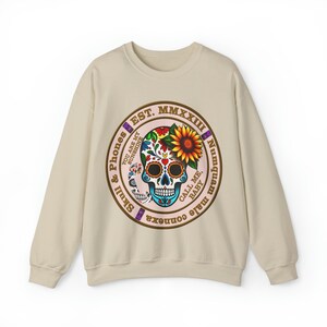 Unlock Style and Comfort: Introducing Our Unique Skull & Phones Crewneck Sweatshirt Sand