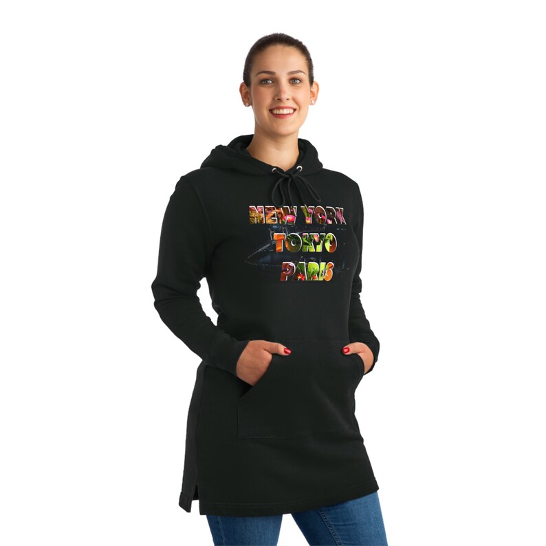 New York Tokyo Paris The Streeter Flower Power Hoodie Dress Black