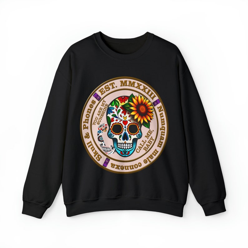 Unlock Style and Comfort: Introducing Our Unique Skull & Phones Crewneck Sweatshirt Black