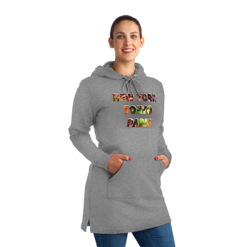 New York Tokyo Paris The Streeter Flower Power Hoodie Dress Mid Heather Grey