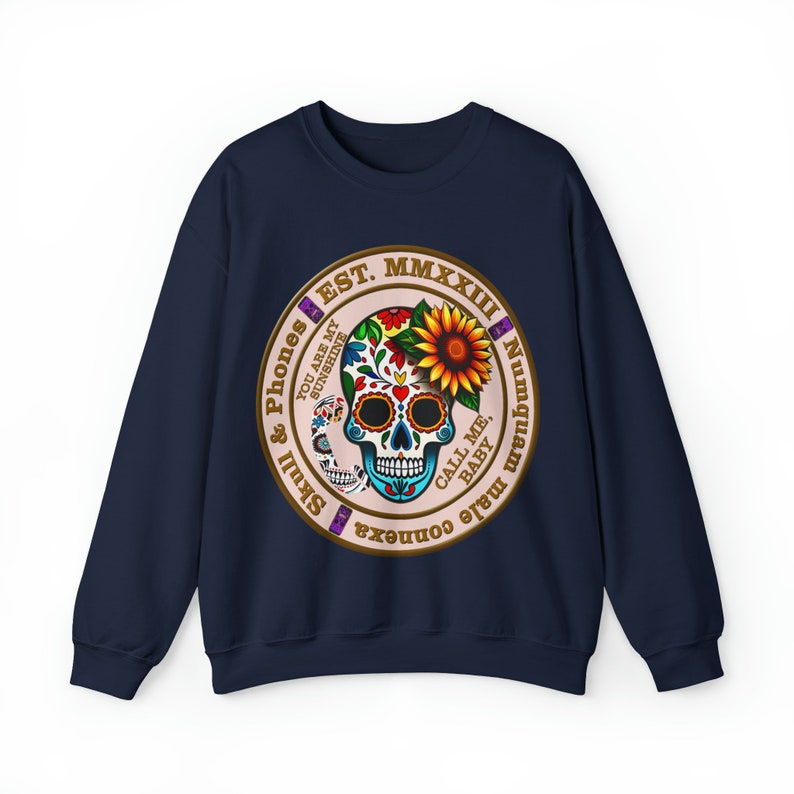 Unlock Style and Comfort: Introducing Our Unique Skull & Phones Crewneck Sweatshirt Navy