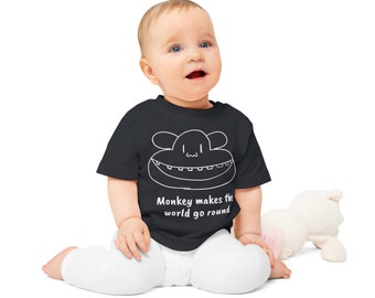 Klein, aber oho: Monkey Chic! Unser Bio-Baumwoll-Baby-T-Shirt - Mehr als nur Mode, ein Abenteuer für kleine Fashionistas!